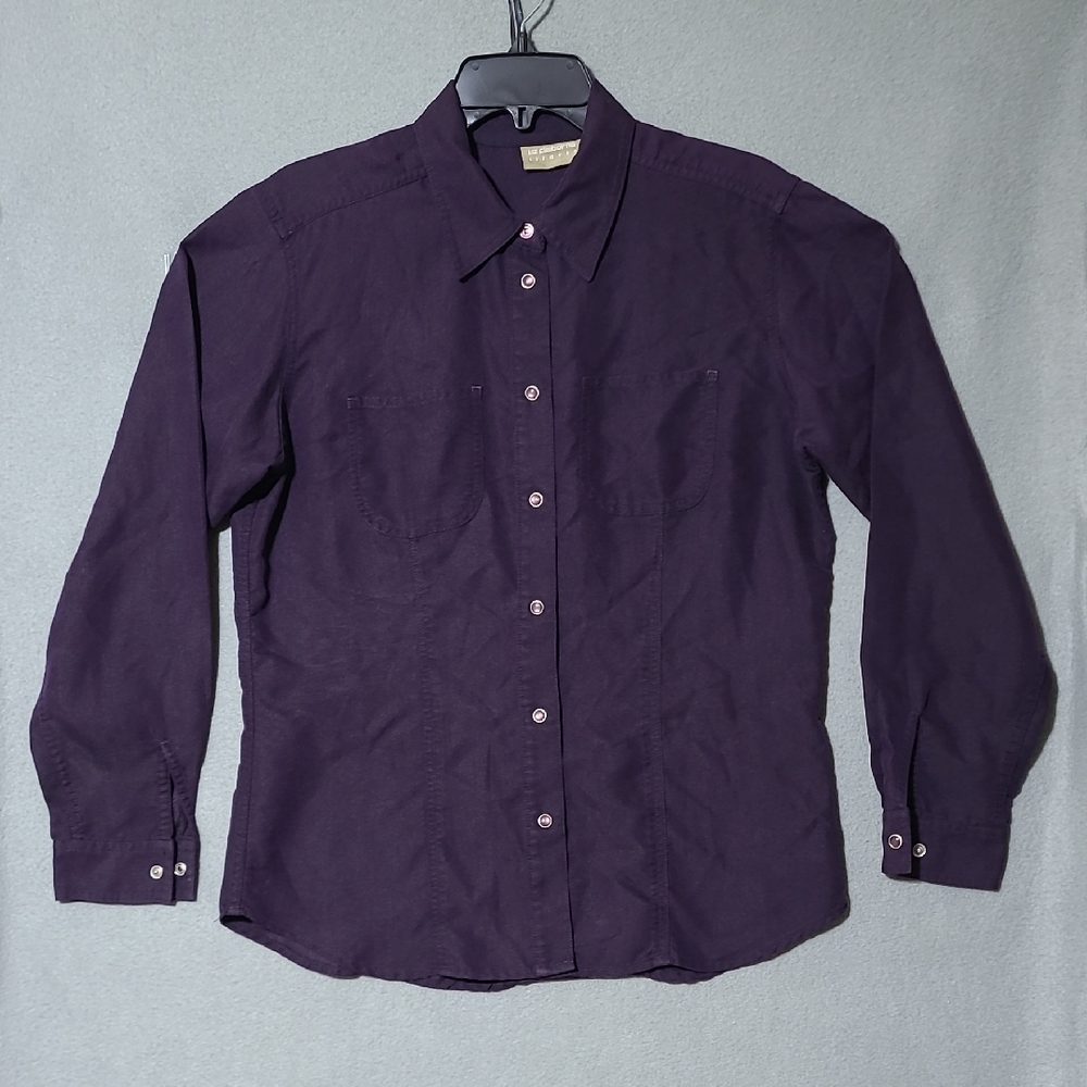 LIZ CLAIBORNE LIZWEAR Purple Textured Long Sleeve Snap Button Up Blouse Size Med